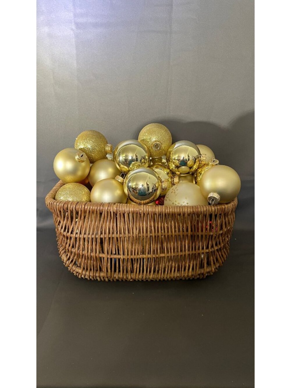 Handcrafted Holiday Ornament Set In Classic Wicker Basket